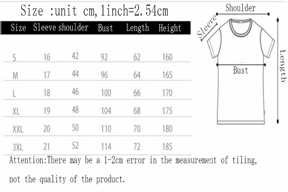 Tshirt Size Table