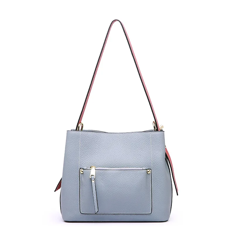 Women's new European and American fashion leather large-capacity handbag Vertical square leather Litchi zipper shoulder Messenge