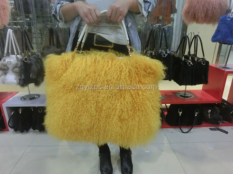 Wholesale Price Ladies White Sheep Fur Handbag / Real Fur Bags