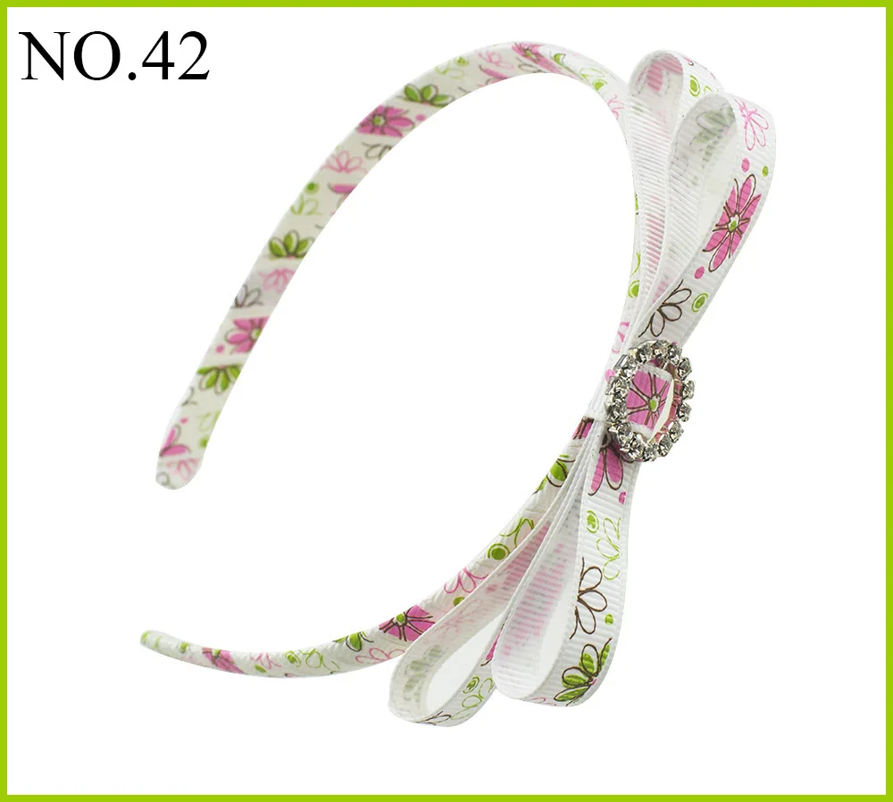 

free shipping 5pcs/lot rhinestones Ribbon Bow Hairbands For Kids Girls Handmade Hard Hair Bows Headbands Hair Accessories