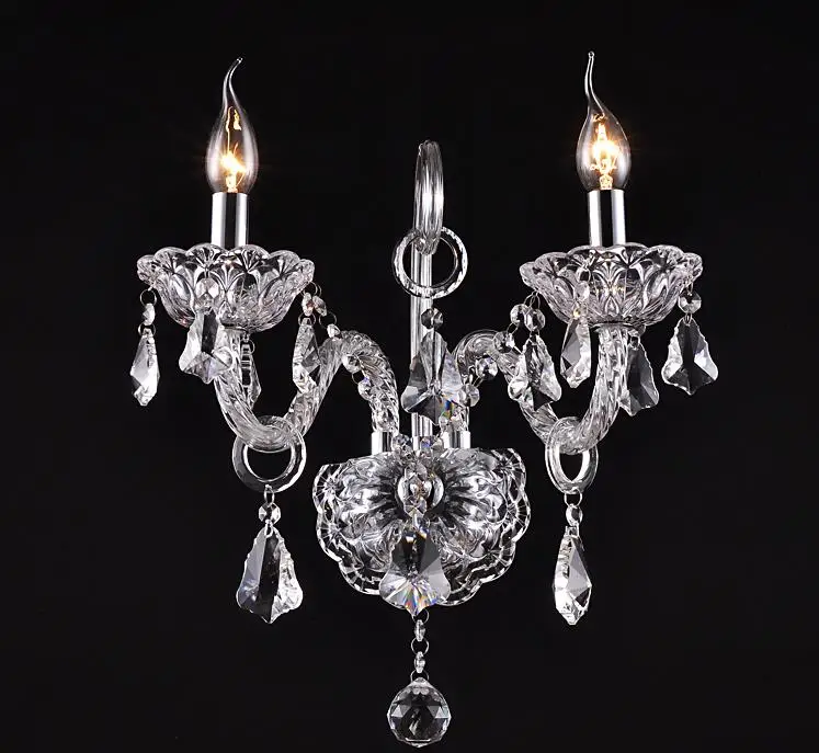 Luxury top K9 crystals transparent clear /cognic Crystal Wall Lamp Candle Led E14 Bulbs double/three head beside bed room light