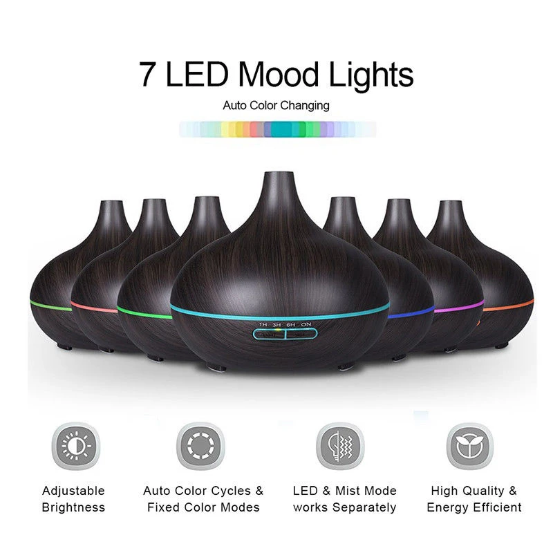 300ml Air Humidifier Essential Oil Diffuser Aroma Lamp Aromatherapy Electric Aroma Diffuser Mist Maker for Home-Wood