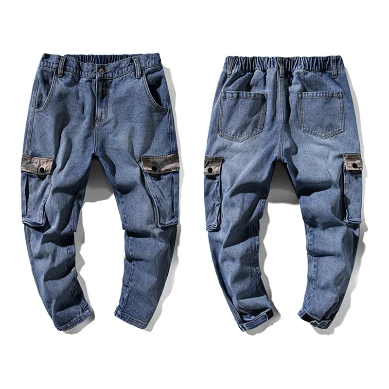SingleRoad синие джинсы мужские камуфляжные боковые карманы высокого качества карго джинсовые брюки мужские по щиколотку уличная хип хоп брюки