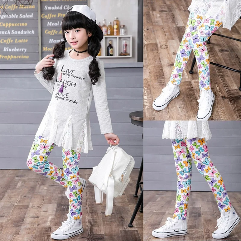 Леггинсы для девочек для маленьких девочек одежда детская с цветочным принтом Леггинсы Детская мода тонкий карандаш брюки эластичный пояс