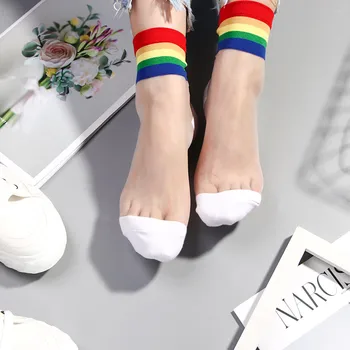 

1 Pair Fashion Transparent Rainbow Short Socks Women Summer Thin Harajuku Ankle Socks Hipster Art Low Cute Socks Girls Sox
