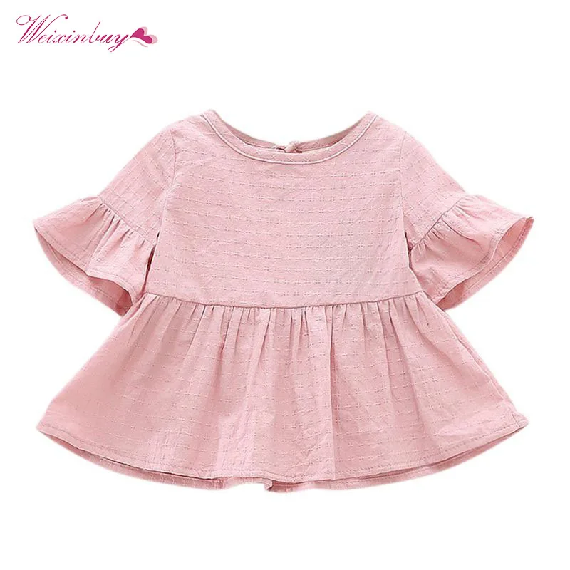 

WEIXINBUY Summer Baby Shirt Cotton Short-sleeved Lotus Leaf Plaid Blouses Girls Little Girls Clothing High Quality