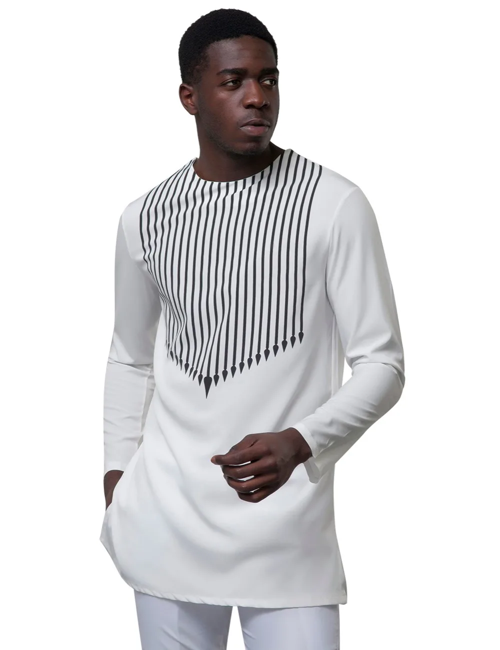 Fadzeco модная полосатая Мужская рубашка с принтом,, брендовая Новая африканская рубашка Дашики, мужская белая рубашка с длинным рукавом, африканская одежда