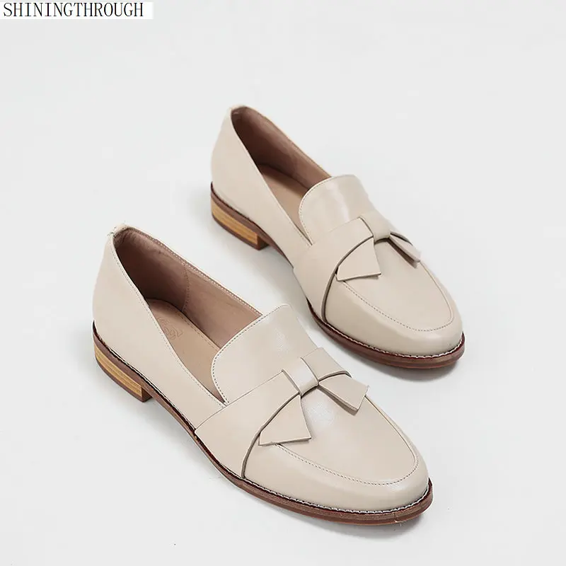 

100% cow leather low hees casual shoes women spring autumn ladies shoes sweet bowties girl's school shoes