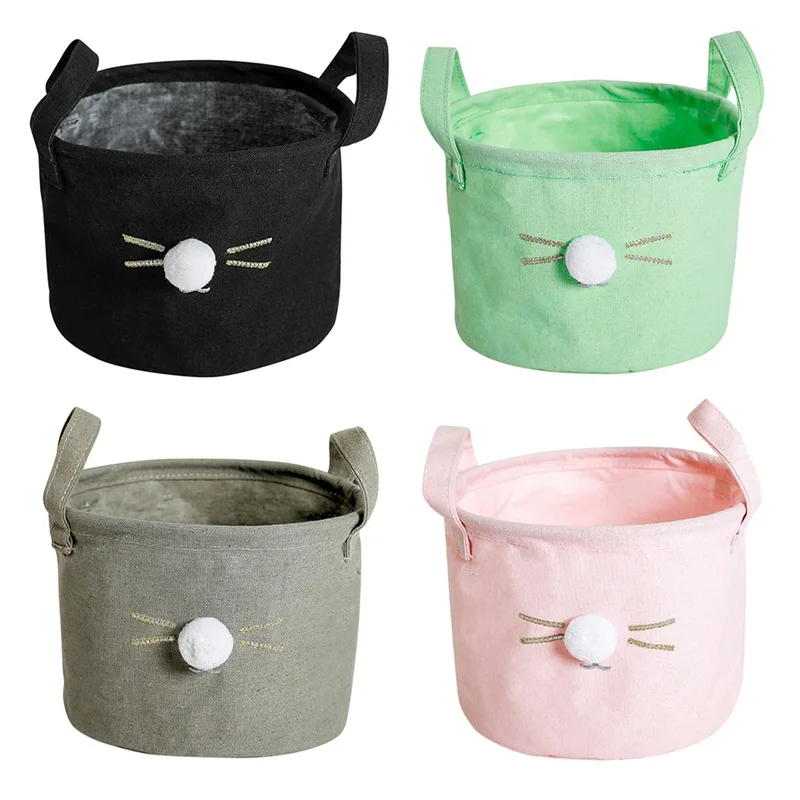  Cartoon Round Desktop Storage Box Sundries Storage Organizer Stationery Cosmetic Storage Basket Con