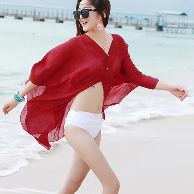 Women Summer Portable Beach Pareo Solid Cover Up Chiffon Scarf Wrap Sarong mujer Bikini Wear Accessories Traveling Tools