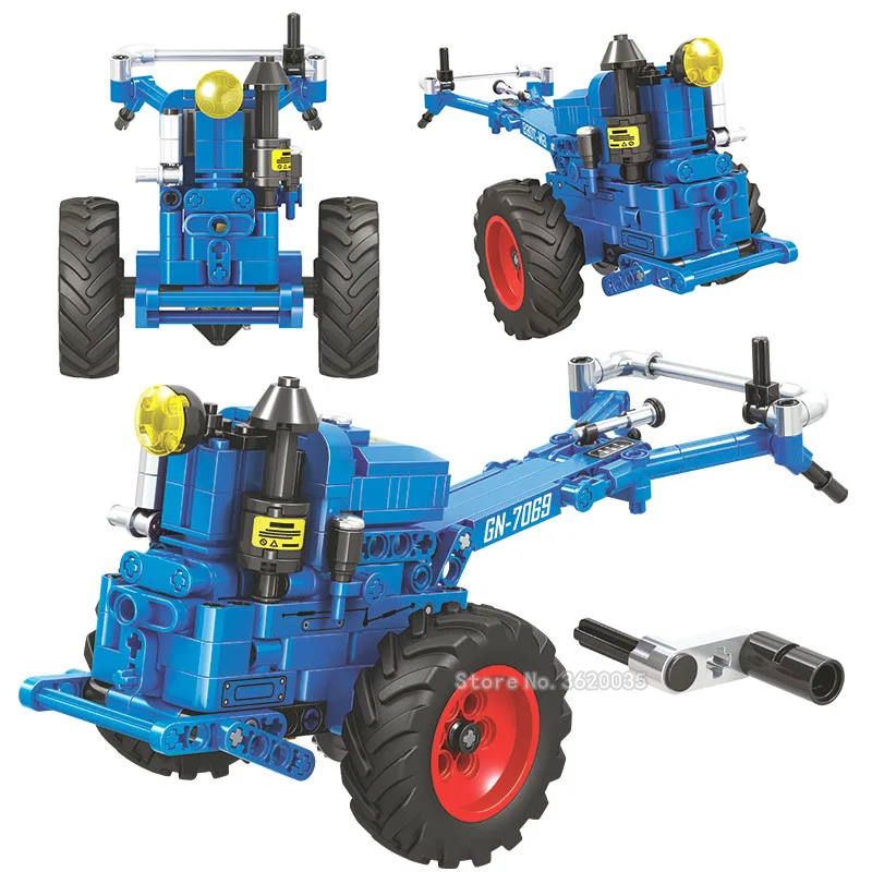 

City Technology Series Building Blocks Blue Handheld Tractor Buidling Assemble Model Moc Toys For Children Gift With Legoinglys