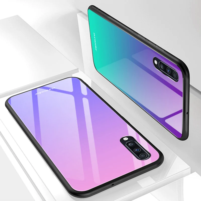 Для samsung galaxy A50 A5050 чехол звездное небо закаленное стекло+ ТПУ Край тонкий Жесткий задний Чехол A505F 6," бампер чехол для телефона s