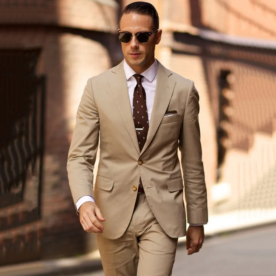 2018 Lasted Men Suit Khaki Slim Fit Formal Tuxedo Groom Men Wedding