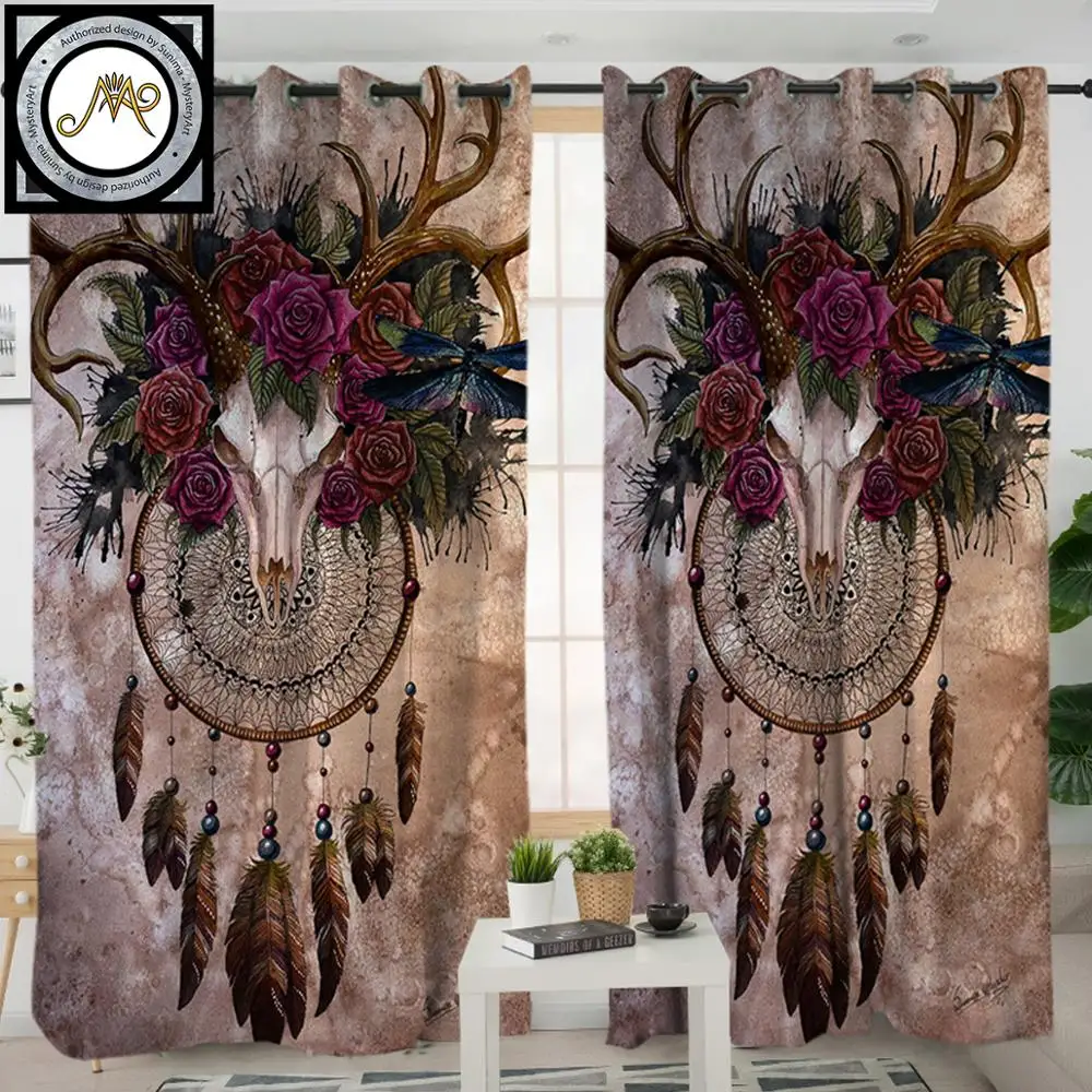 

Mystery Skull Dreamcatcher by SunimaArt Curtain for Living Room Roses Floral Blackout Window Curtain Gothic Retro Drapes 1pc