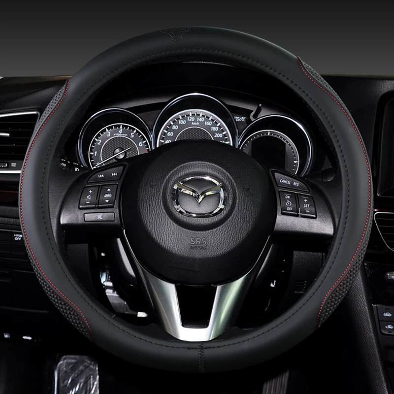 

KKYSYELVA Leather Car Steering Wheel Cover 38cm/15 inch Auto Steering-wheel Covers Breathable Interior Accessories