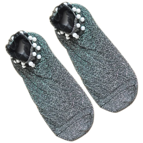4 пары ультратонкое стекло шелковистый искусственный жемчуг короткие носки блестящие женские прозрачные носки - Цвет: 3