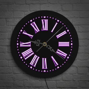 

Modern Design Roman Numerals Vintage Wall Clock LED Backlight Luminous Roman Numbers Lighted Wall Clock Watch Bedroom Night Lamp