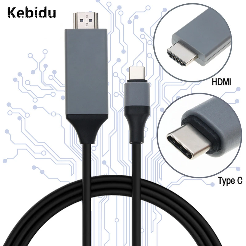Kebidu 4K HDMI-совместимый кабель Type-C к HDMI-com' штырь-штырь 2 м USB 3 1 30 Гц HD Удлинительный