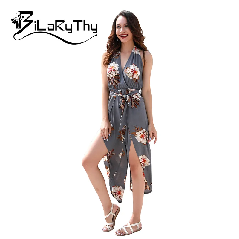 Deep V Neck Backless Floral Printed Sleeveless Playsuits Deep V Neck Backless Floral Printed Sleeveless Playsuits