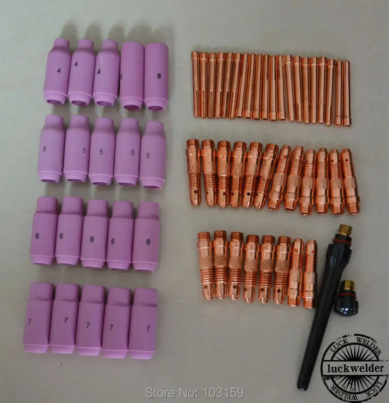 

62pcs TIG Consumables Collets Nozzles Spare parts For WP17/18/26 Welding Torch