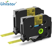 Unistar 2 шт TZe лента 12 мм 0,47 дюймов TZE PR831 черная на премиум Золотой совместима для Brother P-touch ламинированные ленты