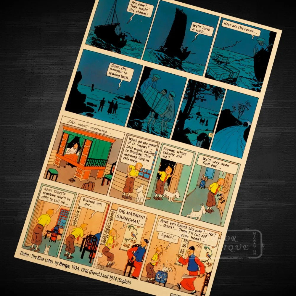 Фрагмент TinTin мультфильм комикс Винтаж ретро крафт покрытие постер Холст Картина