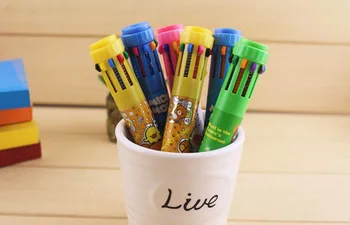 

hand account pen lovely animal Multicolor press ballpoint pen 10 in 1 color cute pen school prize student ballpoint pen 36pc/lot