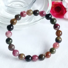 Скидка натуральный микс Турмалин стрейч браслет Круглые бусины 8 мм подходят для ювелирных изделий