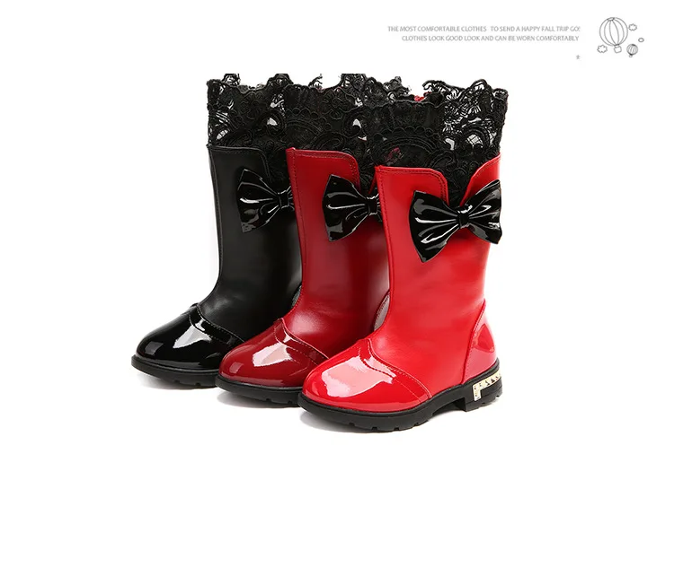 JGSHOWKITO/ботинки для девочек; теплые хлопковые детские модные ботинки; детская зимняя обувь для девочек; зимние ботинки из искусственной кожи с кружевом и бантом