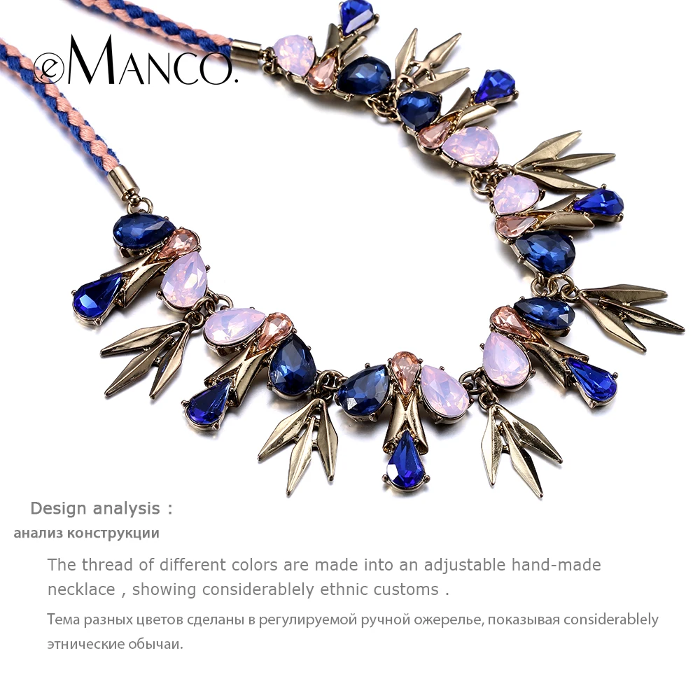 eManco adjustable rope crystal necklace handmade weave alloy accessories statement necklaces for women enthic bisuteria mujer