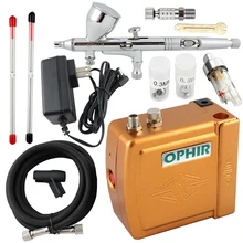 OPHIR Golden 12V Airbrush Compressor Kit 3 Tips Dual-Action Airbrush for Body Paint Temporary Tattoo Makeup_AC003G+AC070+AC011 OPHIR Golden 12V Airbrush Compressor Kit 3 Tips Dual-Action Airbrush for Body Paint Temporary Tattoo Makeup_AC003G+AC070+AC011