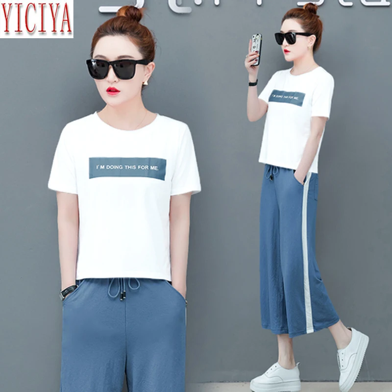 

2 Piece Matching Set Tracksuits for Women Outfits Sportswear Co-ord Set 2020 Summer Plus Size Big Pants Suits and Top Clothing