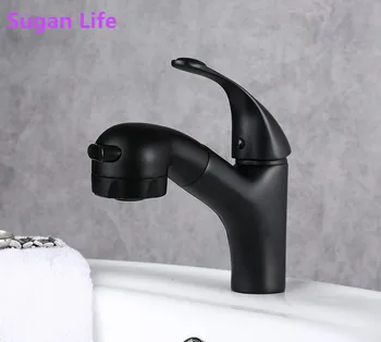 

Sugan Life Antique Copper Basin sink Faucet Pull Out spray spout Hot & Cold Water Tap Black Oil Brushed bathroom basin mixer