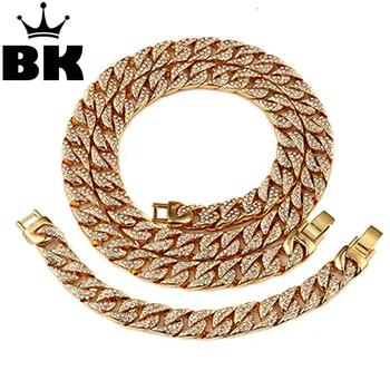 

Mens Thick Miami Cuban Link Chain Set Alloy Material Iced Out Rhinestone Cuban chain Necklace 30inch & cuban bracelet 8inch