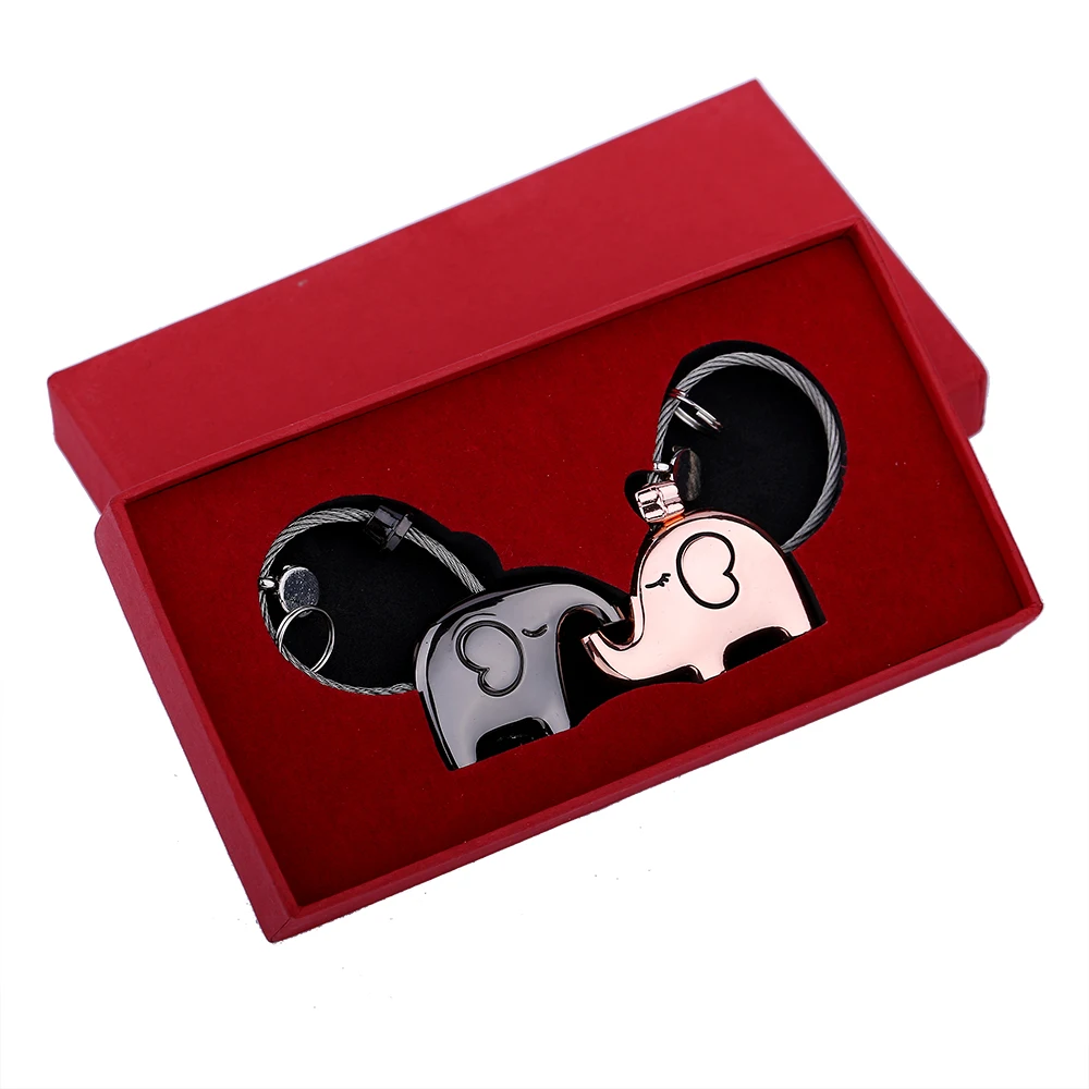 

Cute Elephant Couple Key Chain Pendant Cartoon Animal Pendant Women Pendant Keychain with box for Lover Gift