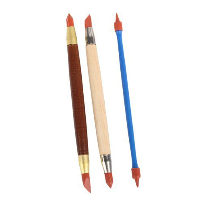 

New Hot Double-head Rubber Pen Pottery Clay Sculpture Carving Sculpting Tool 3 in 1 Set