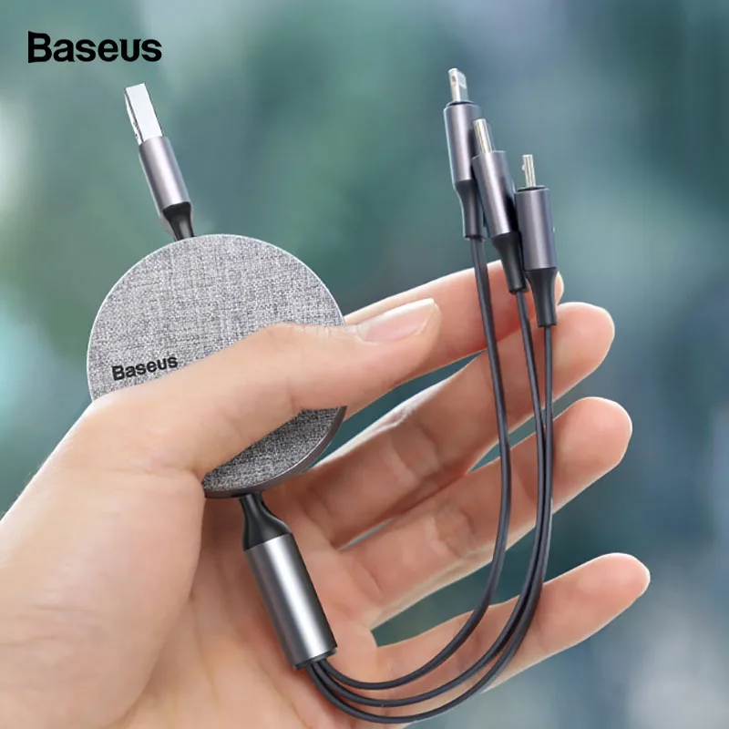 

Baseus Retractable USB Cable For iPhone XS Max XR X 8 Data Charging Charger Cord 3 In 1 Micro USB Cable USB Type C Cable Adapter