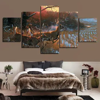 

5 Panel HD Prints Well Art Like Deer Framed Canvas Living Room Decor Shipped 24 Hour