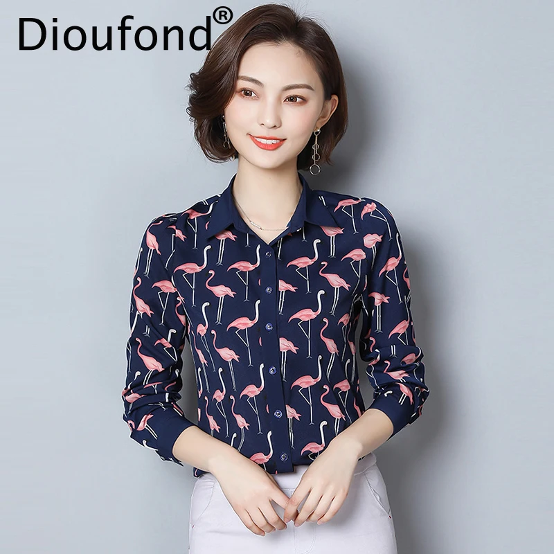 Dioufond Print Ladies Chiffon Shirt Square Collar Cotton
