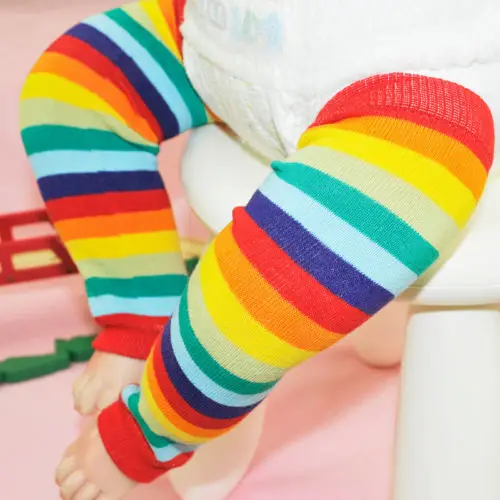 Разноцветные колготки для маленьких мальчиков и девочек, 1 пара Зимние гетры с радугой, милые детские теплые гольфы в полоску, чулки От 1 до 3 лет - Цвет: Многоцветный