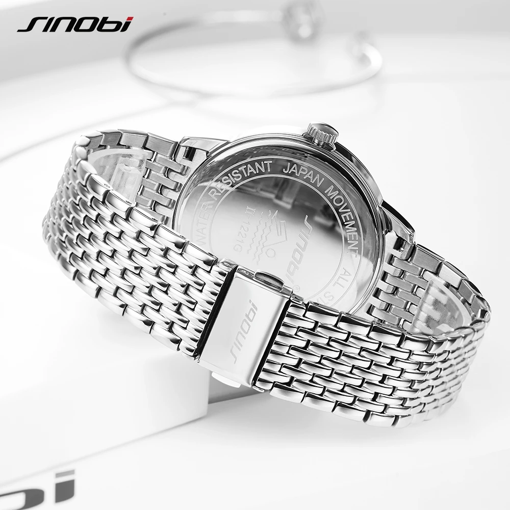 Роскошные мужские деловые часы SINOBI кварцевые наручные из нержавеющей стали