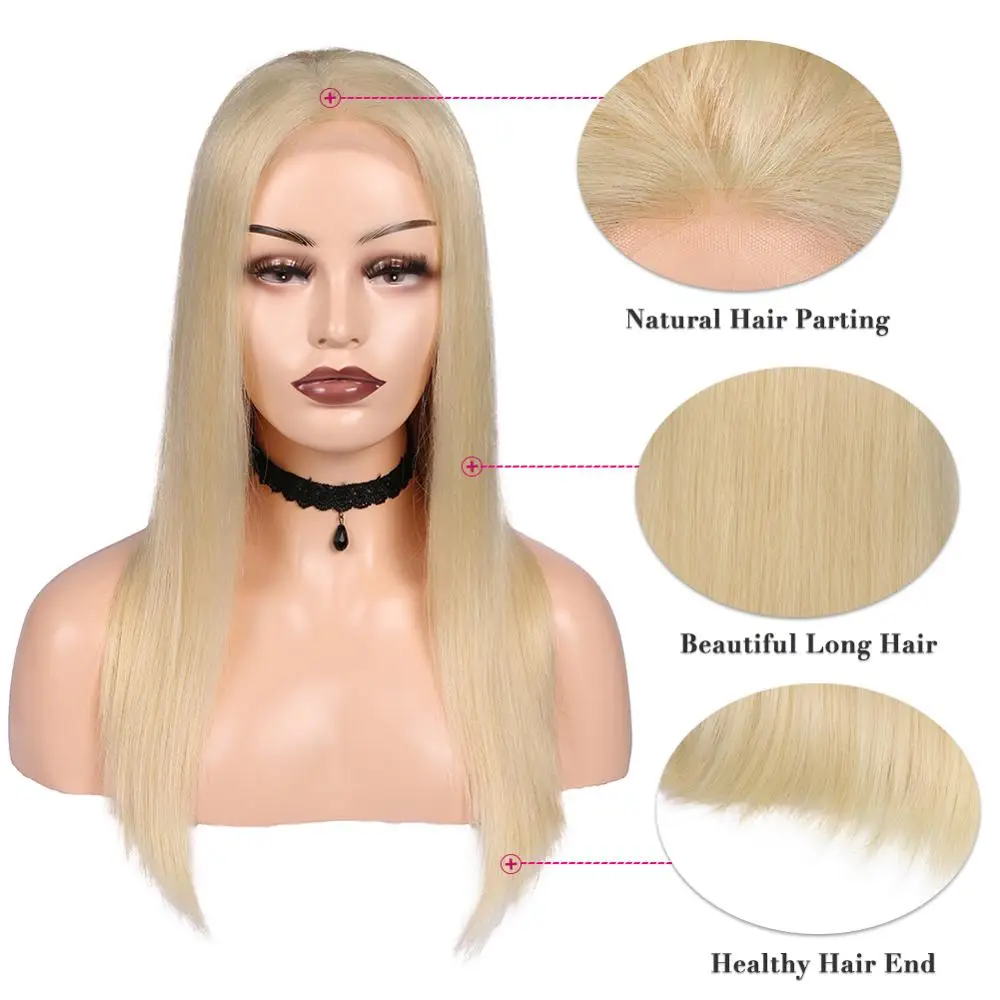 613 4*4 Lace Closure Human Hair Wigs Blonde Color Lace Remy Wig For Women Brazilian Straight Human Hair Glueless Lace Wig HANNE