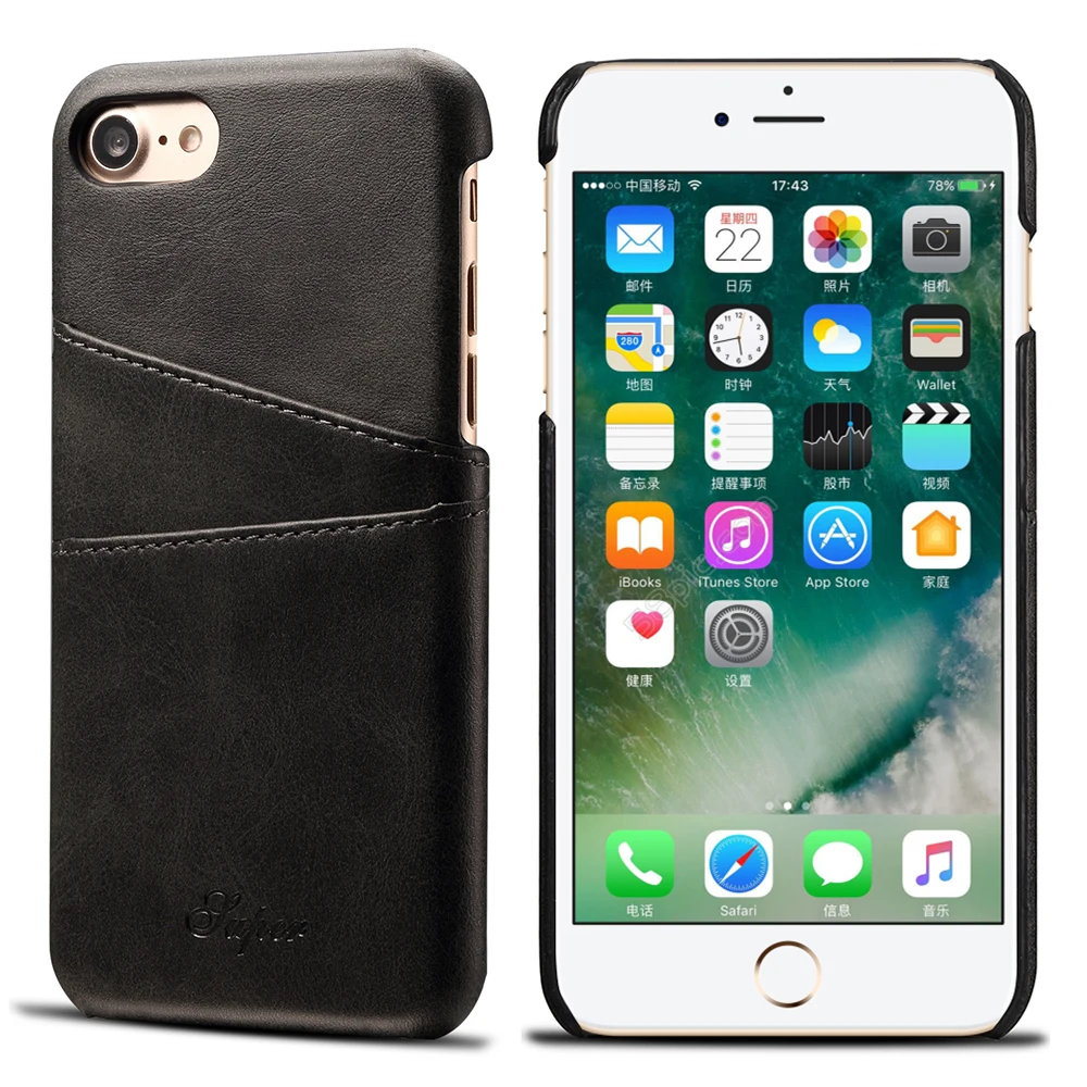 KIP7P1158_2_Slim Leather Back Cover For iPhone 7 8 Cow Case Ultra Thin Wallet Card Holder Back Covers For iPhone 7 Plus 8 Plus