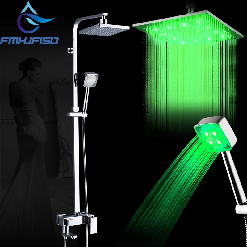 

Led Light Bath Shower Faucet Set 8 inch LED Shower Head Color Changing Handshower Swivel Spout Bath Shower System Outdoor Faucet