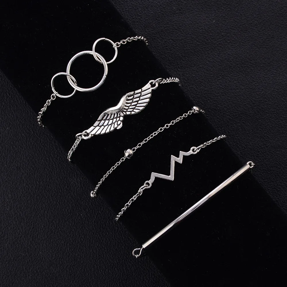 DIEZI Fashion New Silver Round Wing Chain Bracelets Bangle For Women Crystal Round Arrow Charm Bracelets Sets Jewelry Gifts