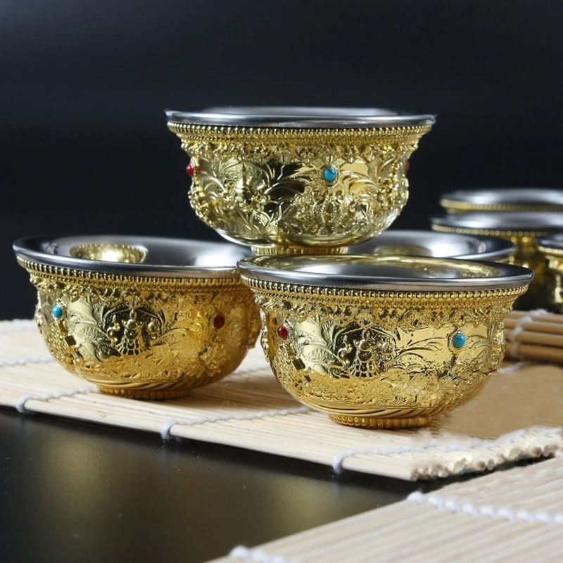 

Candle Holders, Water Offering Bowls, Copper Bowl, Stainless Inner, 8 Pieces Per Set, Home Daily Pray Or Buddha Worship Supplies