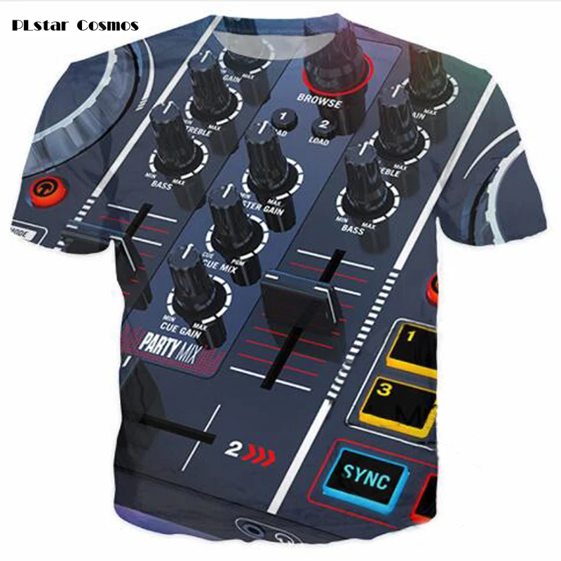 

PLstar Cosmos Creative Hip-Hop DJ Audio Music T-Shirt Nightclub Trendy Neutral Top Street Casual 3D Printed Short Sleeve 5XL