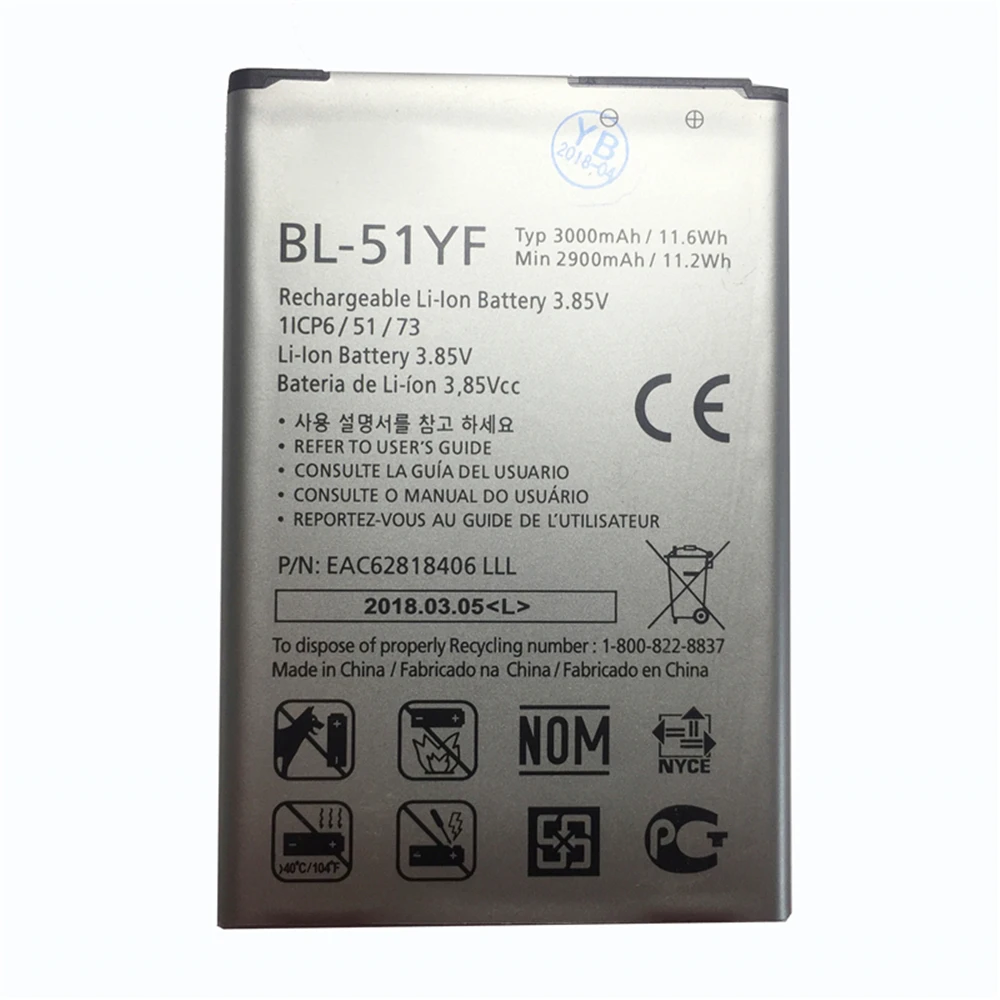 

New Rechargeable Lithium Polymer Battery for LG BL-51YF Battery for LG G4 H815 H818 H810 VS999 F500 3000mAh Strong and Enduring