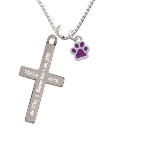 Mini Translucent Purple Paw - Be Still and Know - Cross Necklace (1)