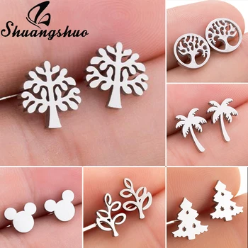 

Shuangshuo Tiny Tree of Life Earrings For Women Stud Earrings Satinless Steel oorbellen Mickey Earings pendientes mujer